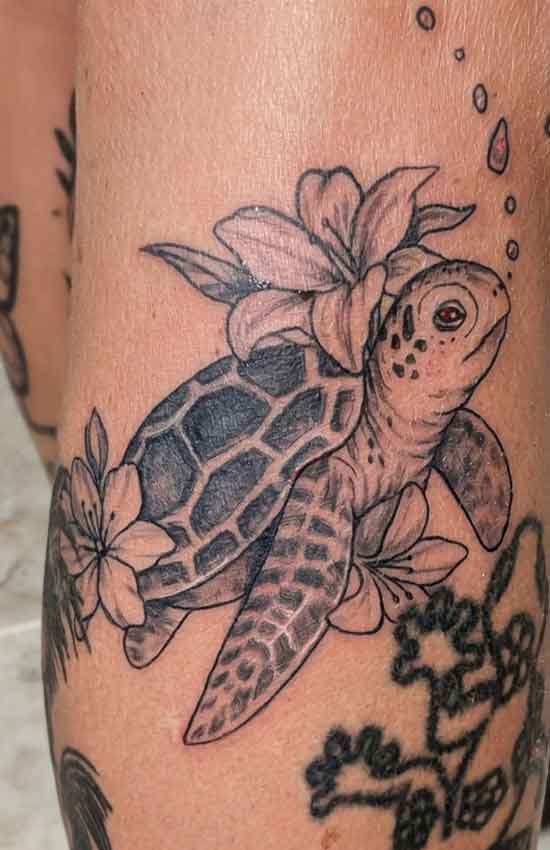 Sea Turtle & Flowers