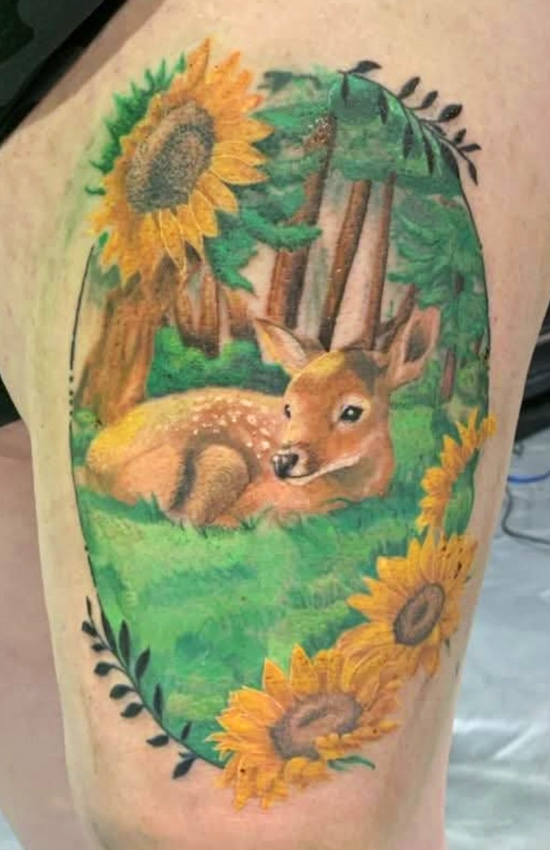 Deer & Sunflowers